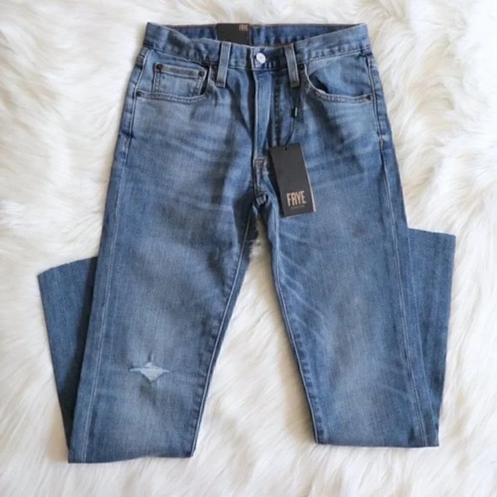 NWT FRYE Sienna Medium Blue Wash Ripped Distressed Skinny Jeans Size 25